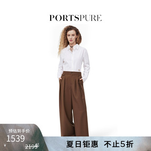 上衣 宝姿PORTSPURE女装 夏季 简约正肩 气质显瘦刺绣白通勤白衬衫