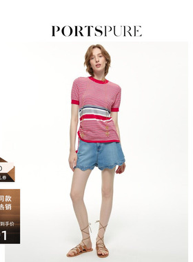 宝姿PORTSPURE女装夏季花边牛仔短裤RT8P026NDC018