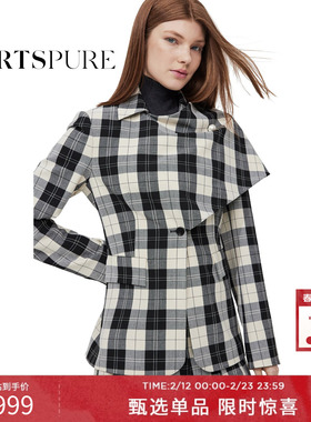 PORTSPURE女装时尚黑白格纹披肩外套RT9J046UFQ008