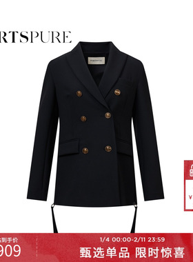 宝姿PORTSPURE女装黑色英伦优雅正肩修身短外套西装RT7J013KWQ026