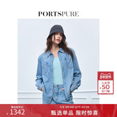 宝姿PORTSPURE女装 舒适波嬉系波浪分割牛仔衬衫 外套上衣