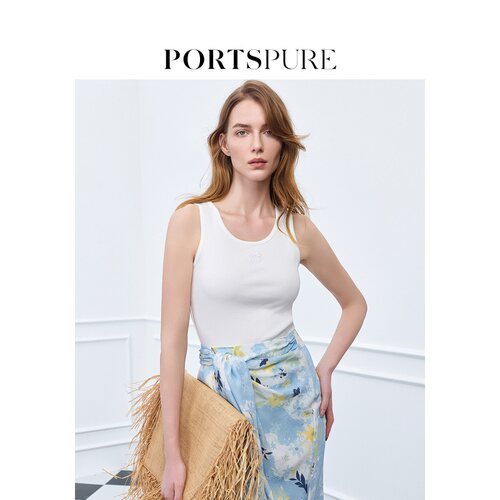 宝姿PORTSPURE女装舒适简约百搭白针织刺绣显瘦吊带背心
