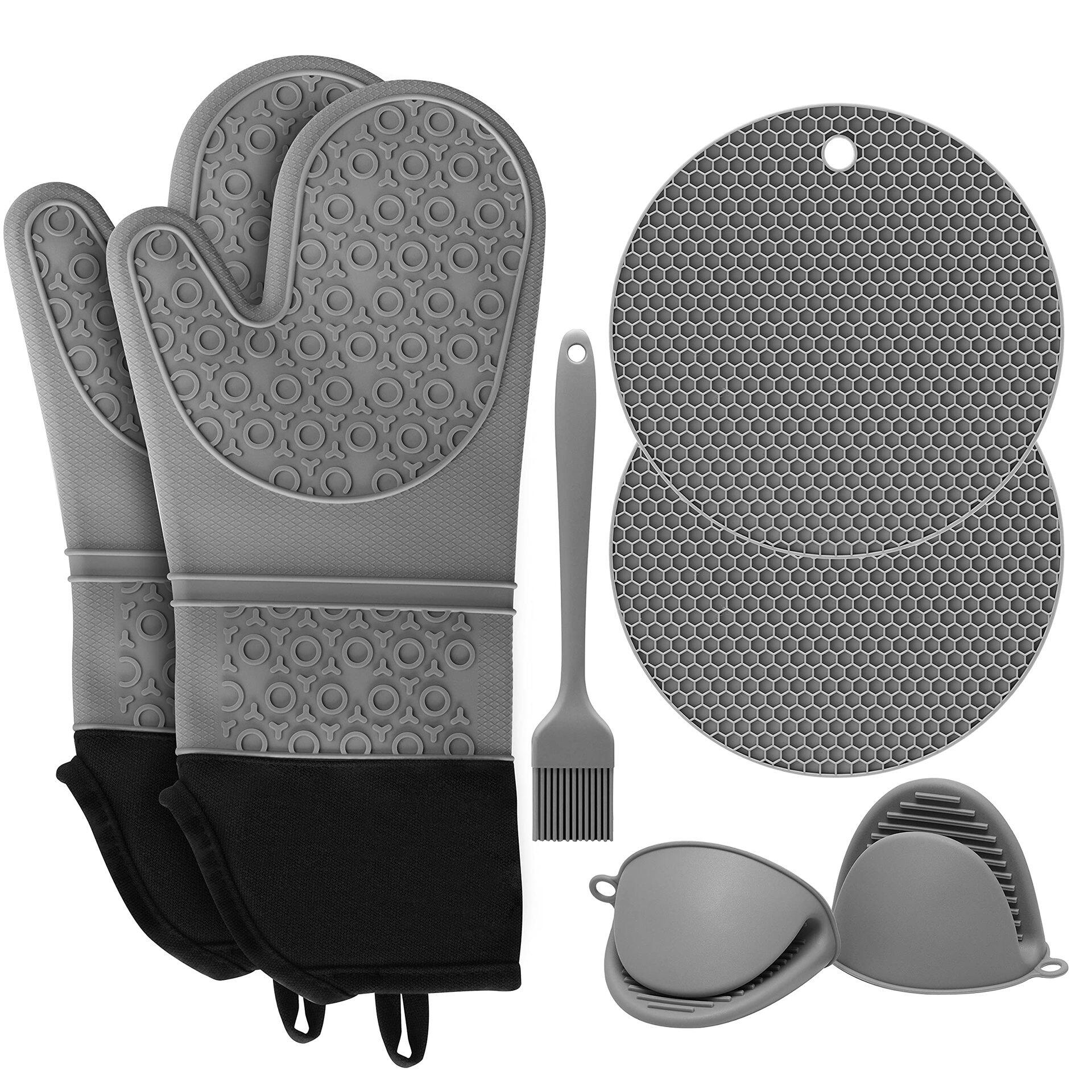 跨境热卖防水耐热烘焙烤箱手套加长加厚隔热微波炉手套厨房7件套