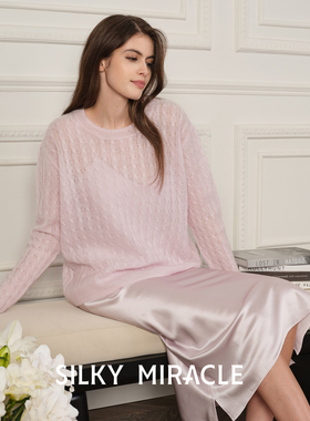 SILKY MIRACLE桑蚕丝羊绒睡衣真丝吊带睡裙柔软高级毛衣家居服女