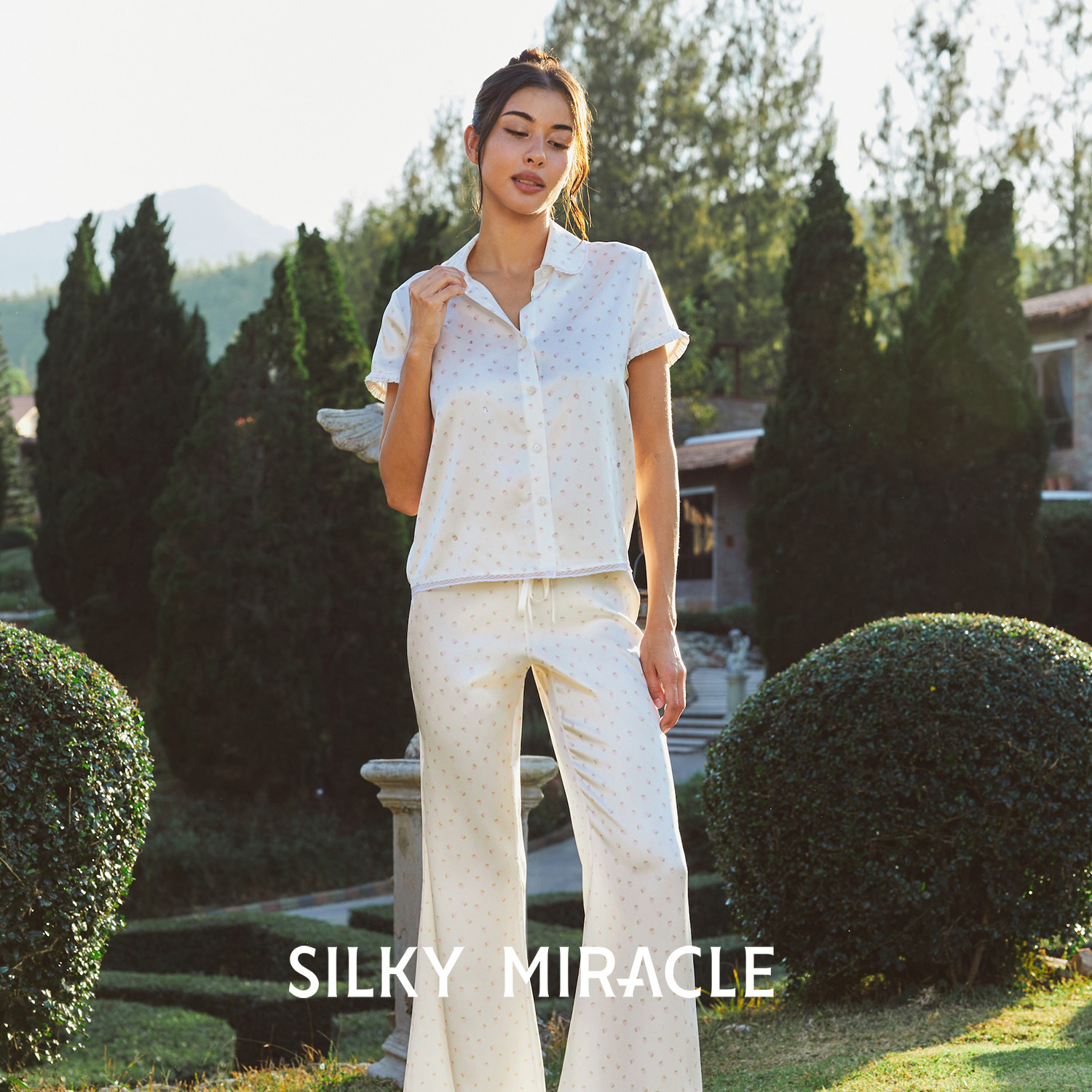 SILKY MIRACLE真丝短袖长裤睡衣Strawberry草