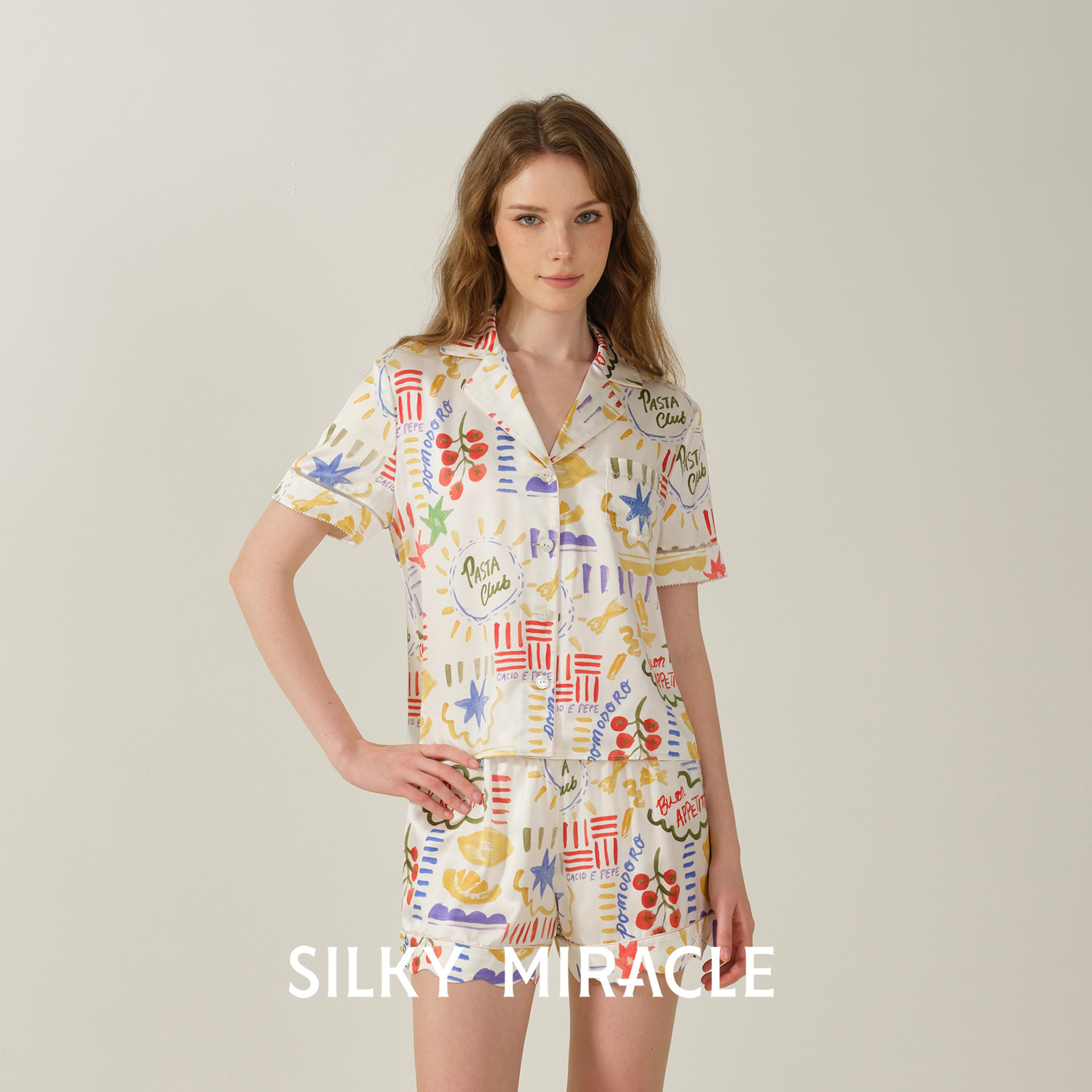 SILKY MIRACLE真丝睡衣女Pasta Club度假短袖