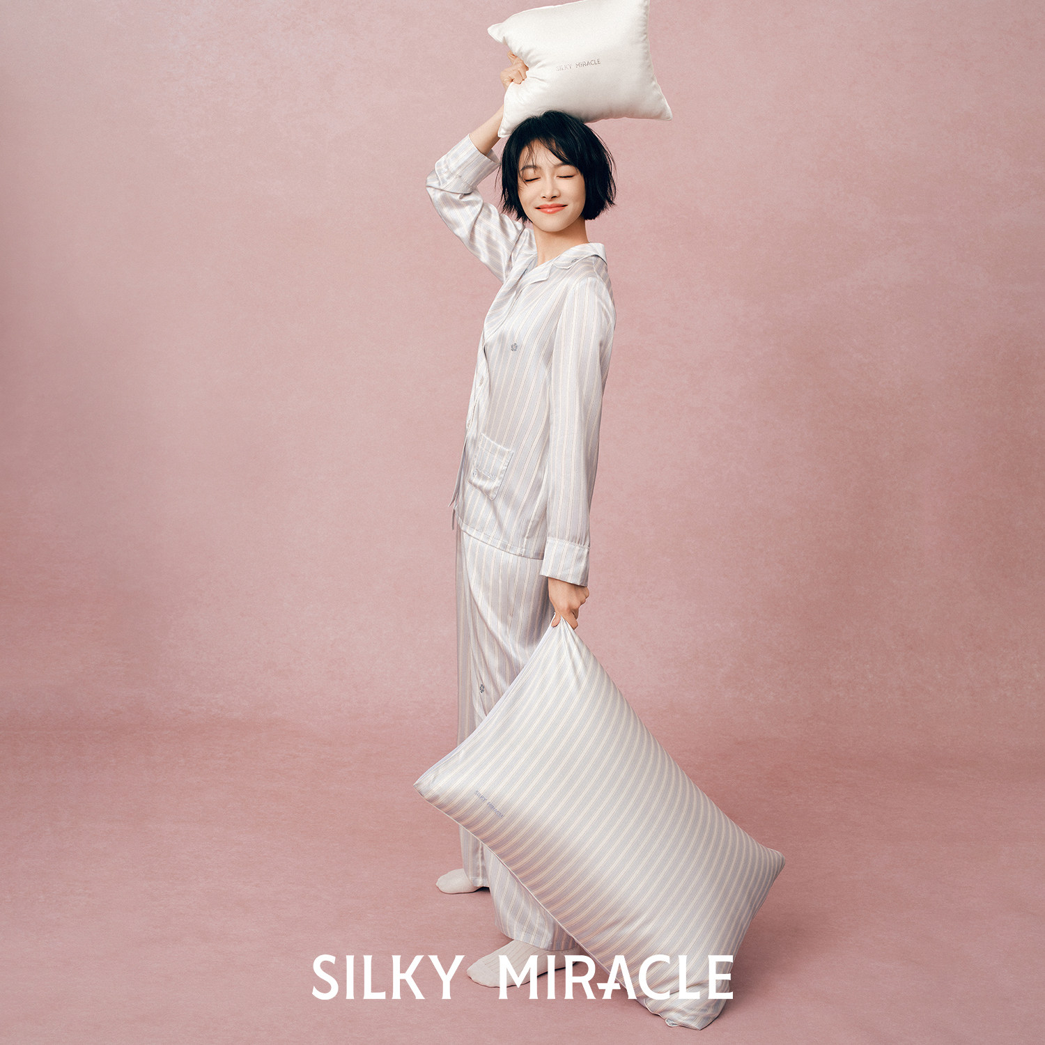 【宋茜同款】SILKY MIRACLE双面真丝枕套Cruise蓝色条纹单只枕套