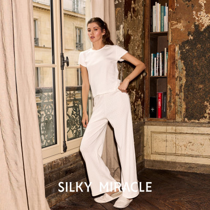 SILKY MIRACLE桑蚕丝针织睡衣NUDE点点短袖内搭柔软可外穿家居服