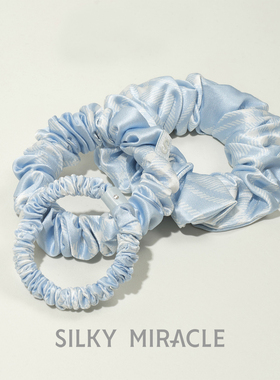 SILKY MIRACLE真丝发圈套组FREE系列蓝色格纹桑蚕丝头花新款