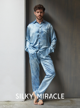 SILKY MIRACLE男士真丝睡衣JEANS牛仔桑蚕丝家居服套装时髦可外穿