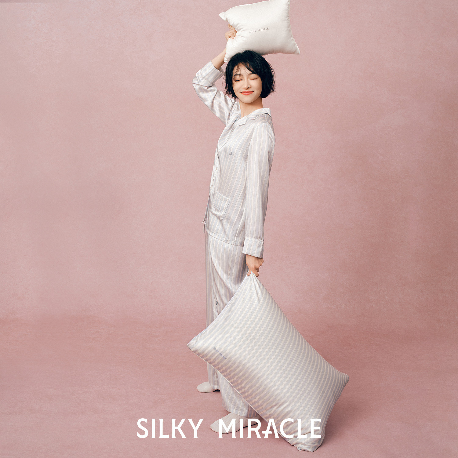 【宋茜同款】SILKY MIRACLE蓝色条纹真丝枕套Cruise单只枕头套