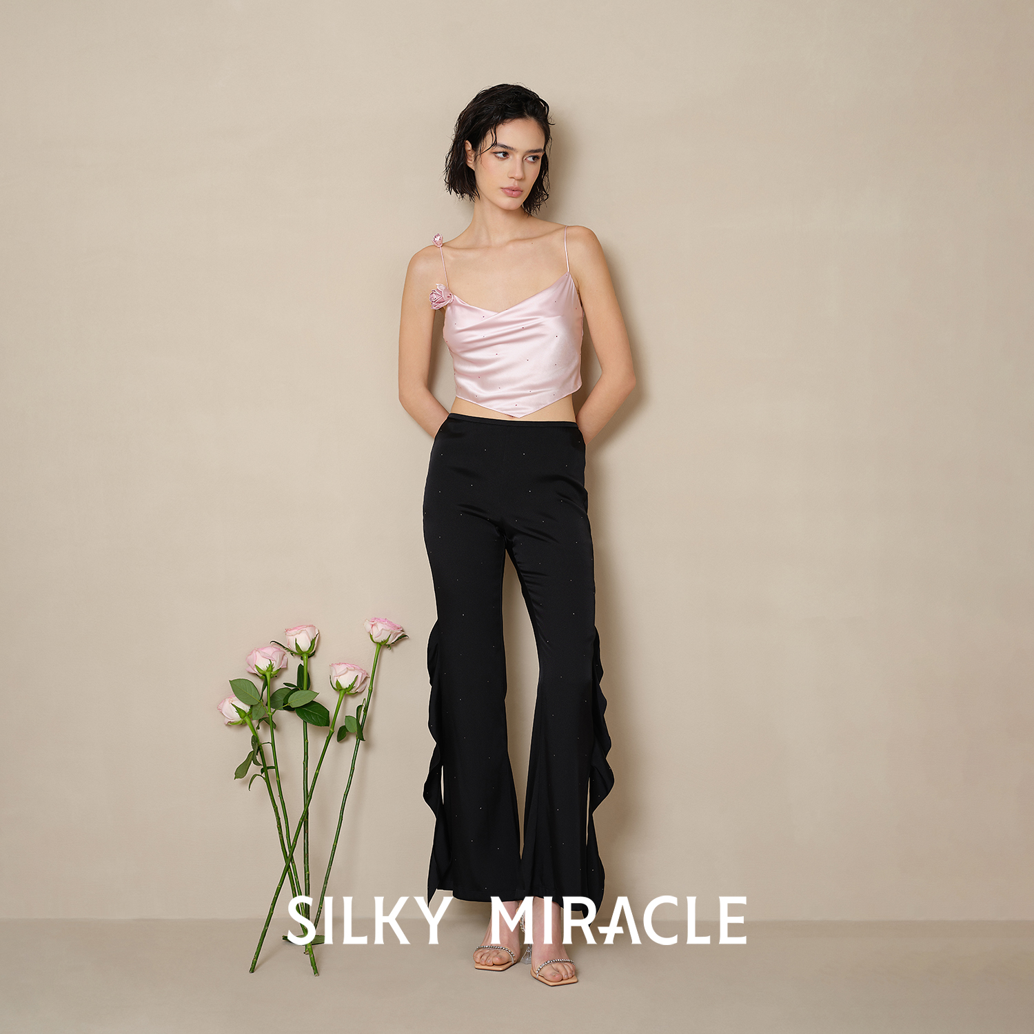 SILKYMIRACLE女真丝吊带长裤