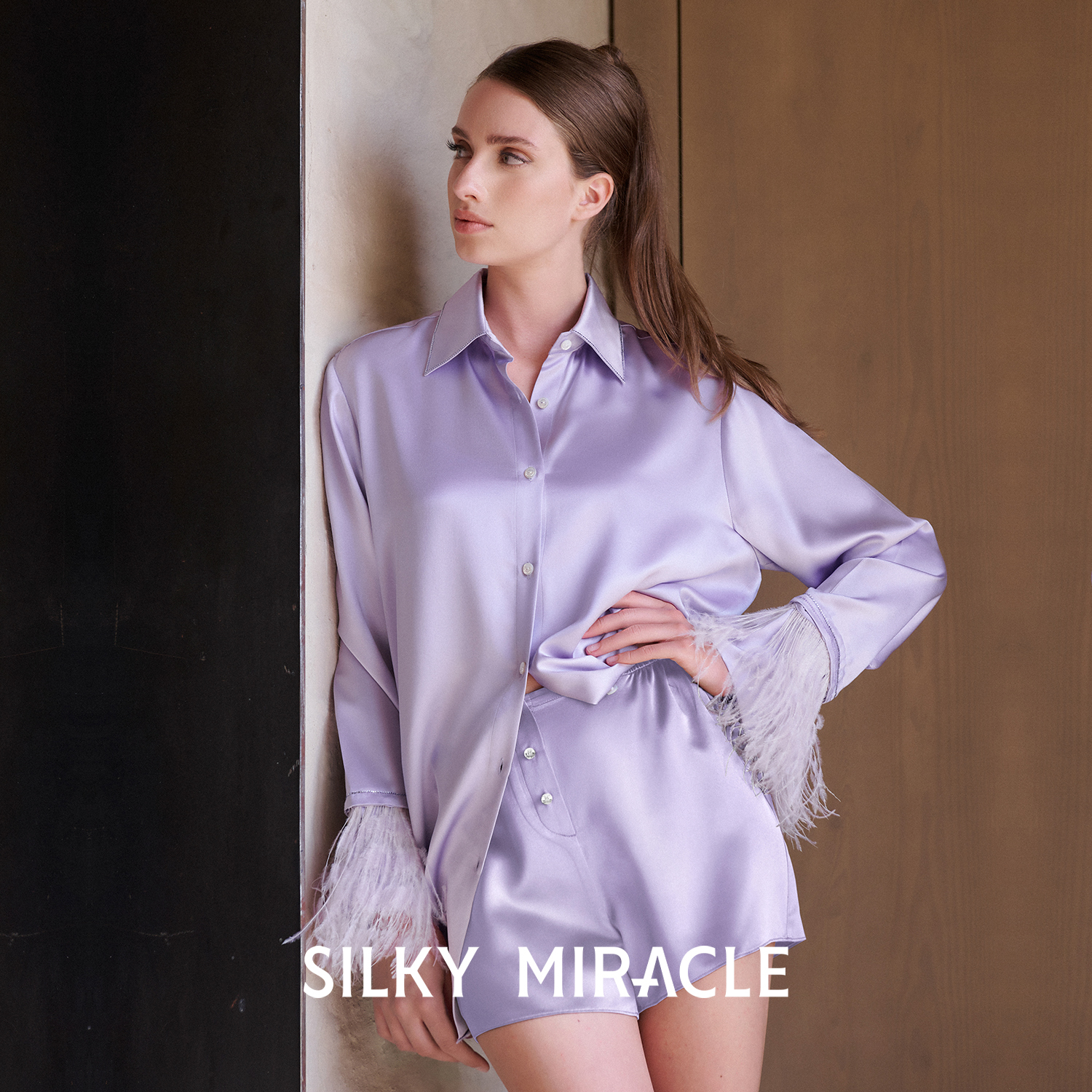 SILKYMIRACLE女真丝羽毛衬衫