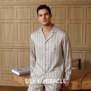 MIRACLE男士 soleil新款 真丝睡衣A 条纹刺绣家居服 deux SILKY