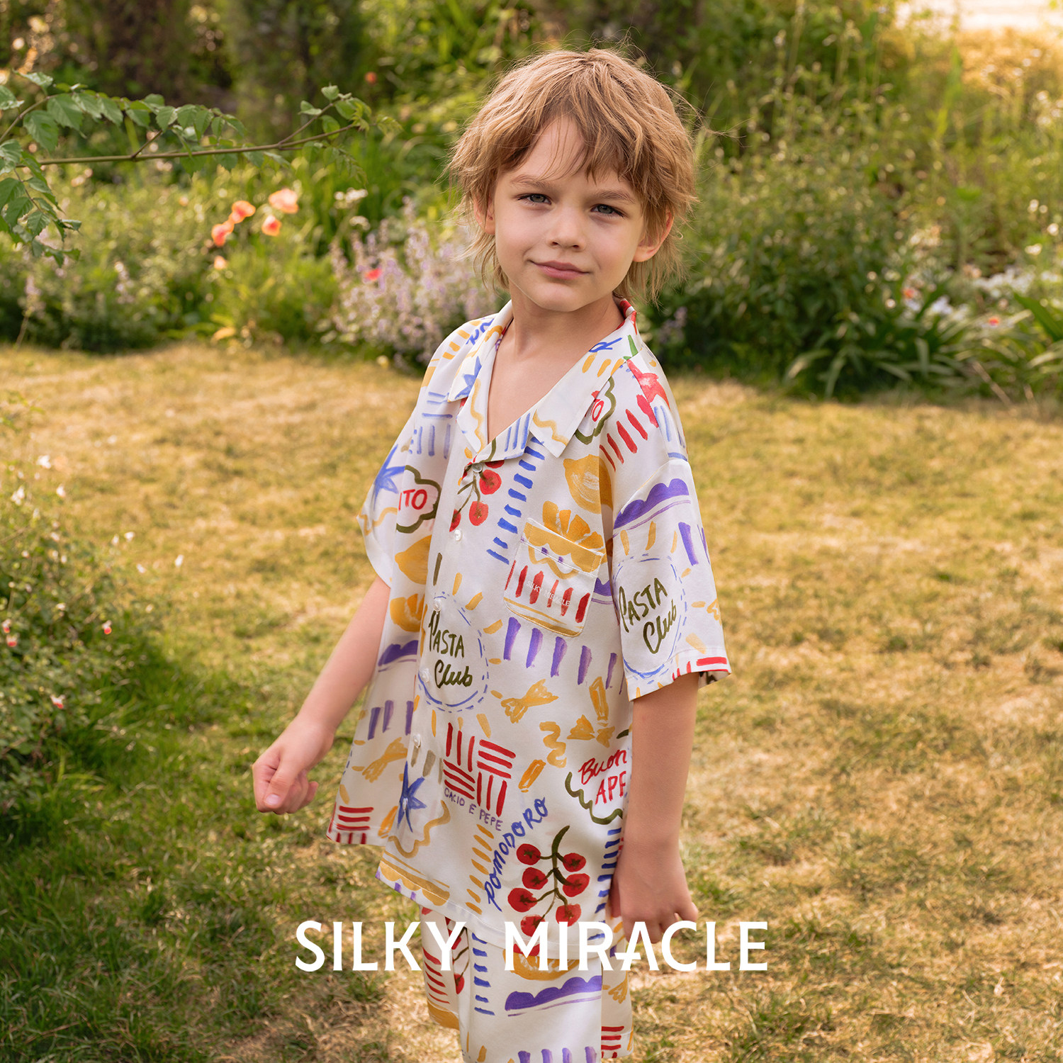 SILKY MIRACLE儿童真丝睡衣Pasta Club度假亲