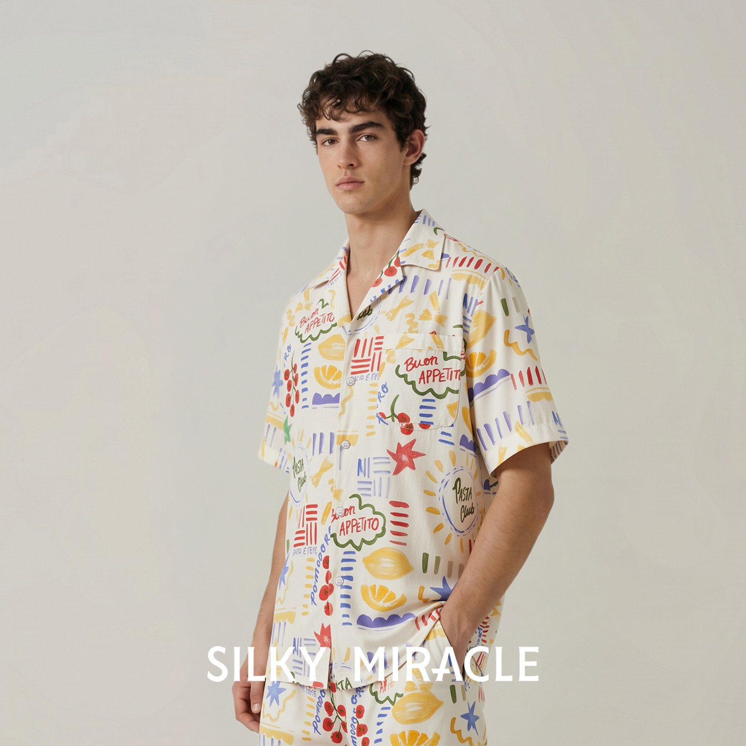 SILKY MIRACLE真丝睡衣男Pasta Club度假短套