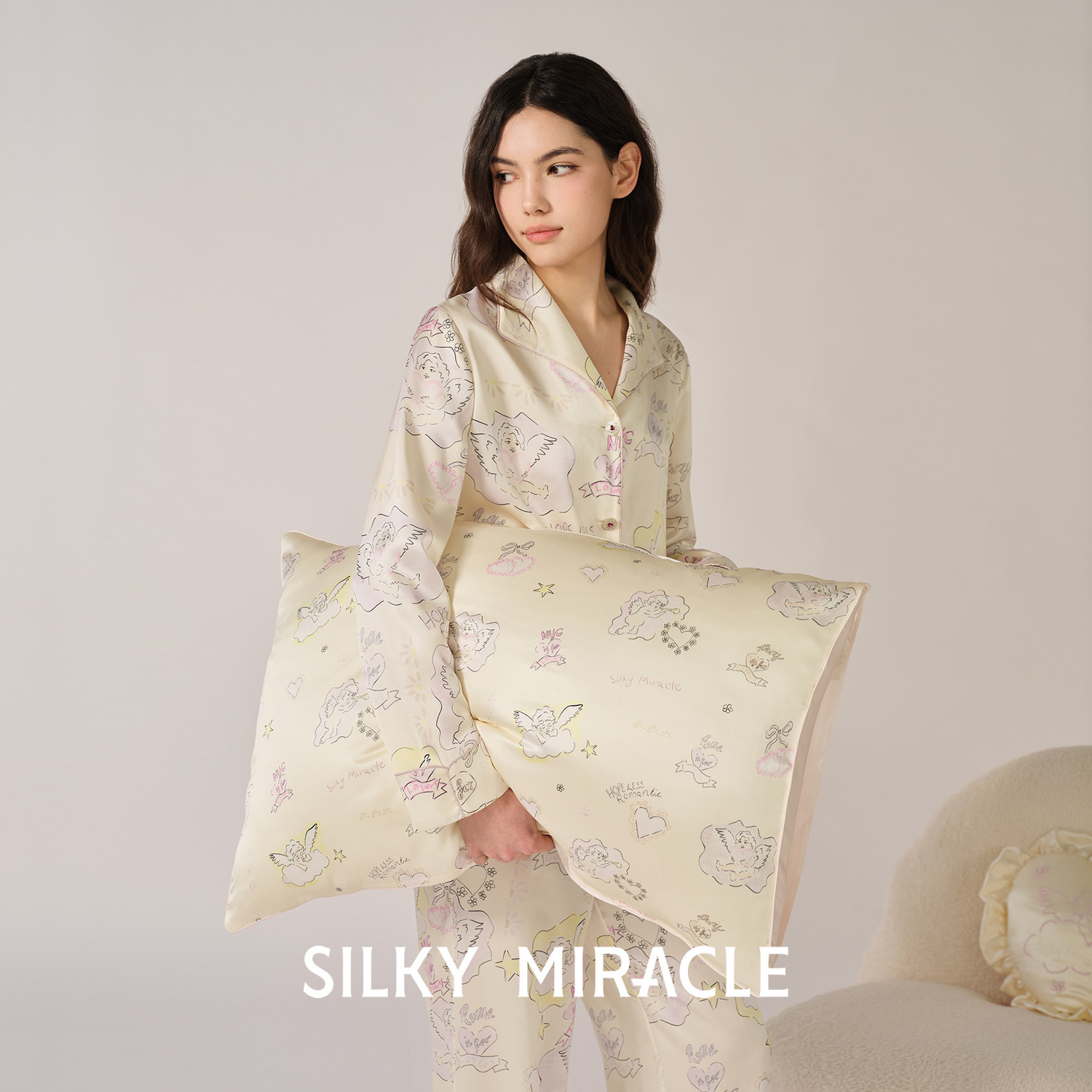 SILKY MIRACLE枕套Lovers小天使真丝枕套双面10