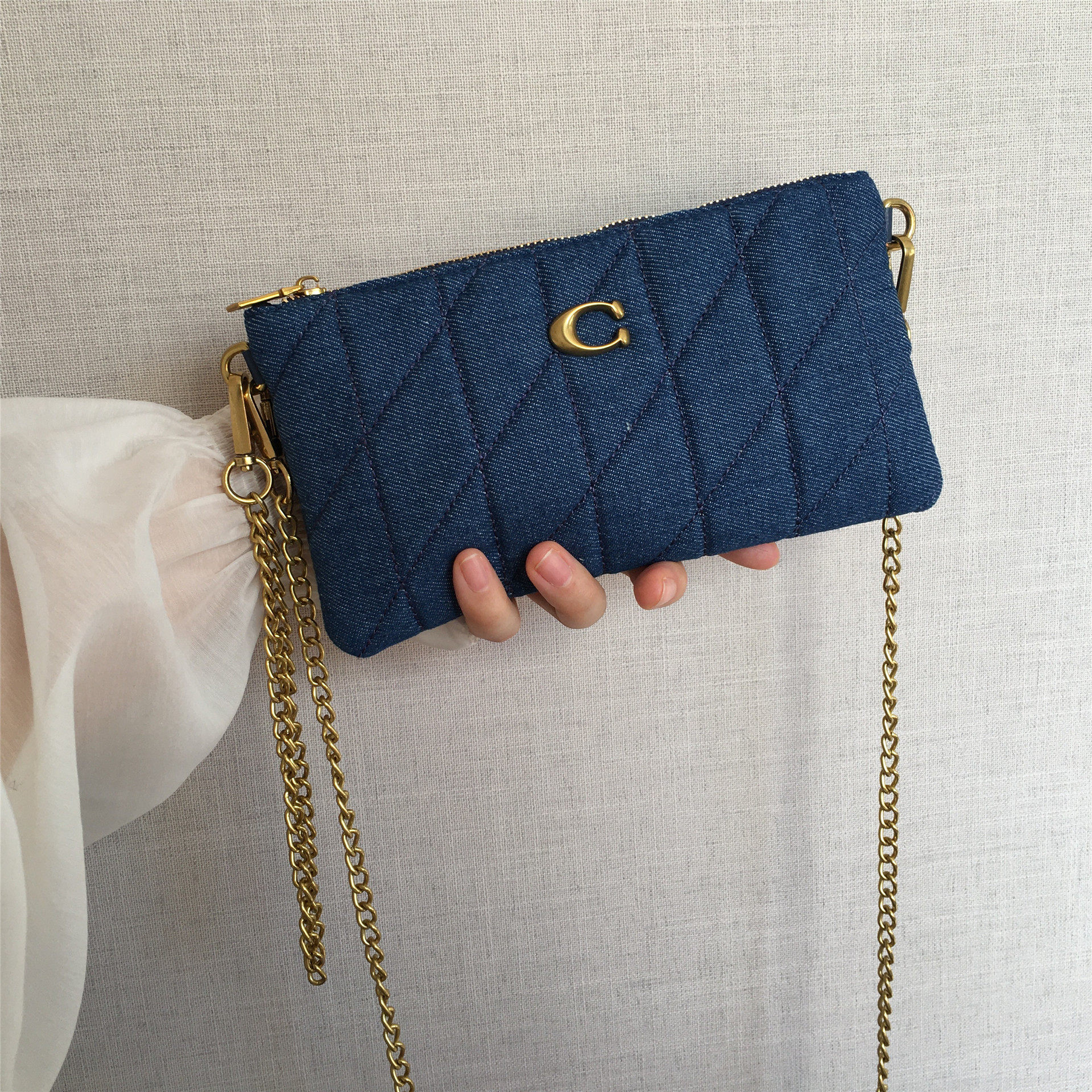 手机包女式新款复古牛仔拉链零钱袋化妆手拿包百搭链条单肩斜挎包,箱包皮具/热销女包/男包,手机包,淘宝优惠券,粉丝福利购,淘宝优惠卷