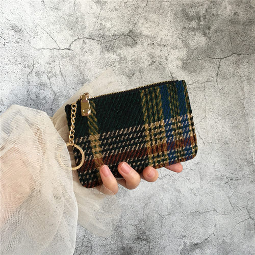 新款粗花呢女复古格纹卡包手机包