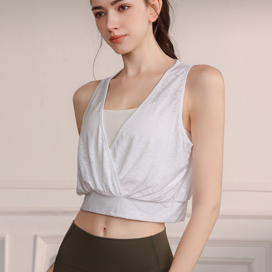 高端时尚锦纶提花运动背心女 宽松专业健身瑜伽服气质运动罩衫夏