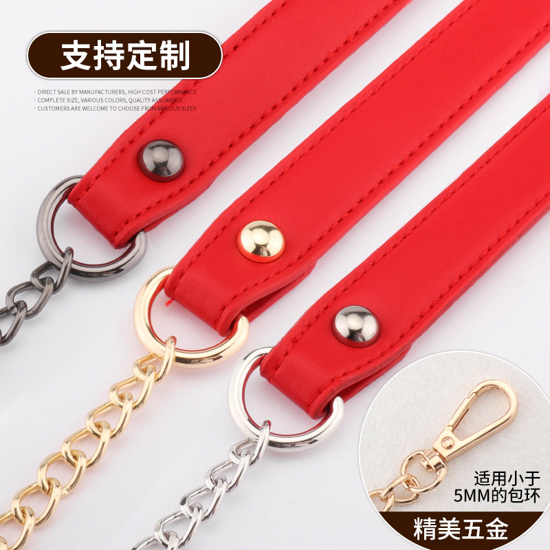 带子红色减压女包斜跨金属链条图片