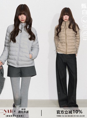 CyNi【软绒心事】基础百搭轻量连帽拉链外套星星绗线排骨羽绒服女