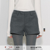 呢喃短章 休闲百搭高腰阔腿休闲裤 灰色毛呢短裤 CyNi 直筒靴裤