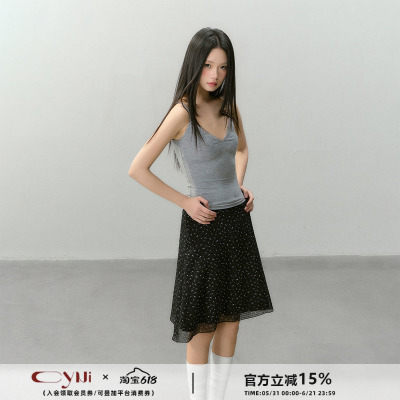 CyNi【悠长夏日】百搭V领无袖T恤上衣外穿蕾丝花边修身吊带背心