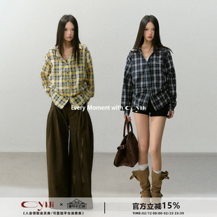 CyNi【光栅往事】复古经典设计感收腰百搭格子长袖衬衫宽松百搭