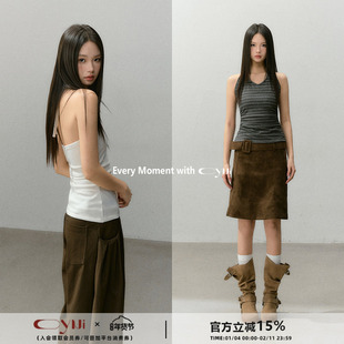 CyNi【恰好时光】天丝羊毛V领挂脖吊带背心显瘦露背无袖内搭上衣