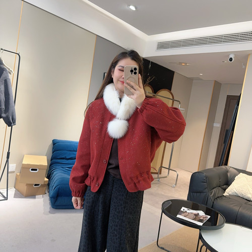 【欧加粒粒】小香风细闪时尚显瘦下摆抽绳花边羽绒外套XB25121004