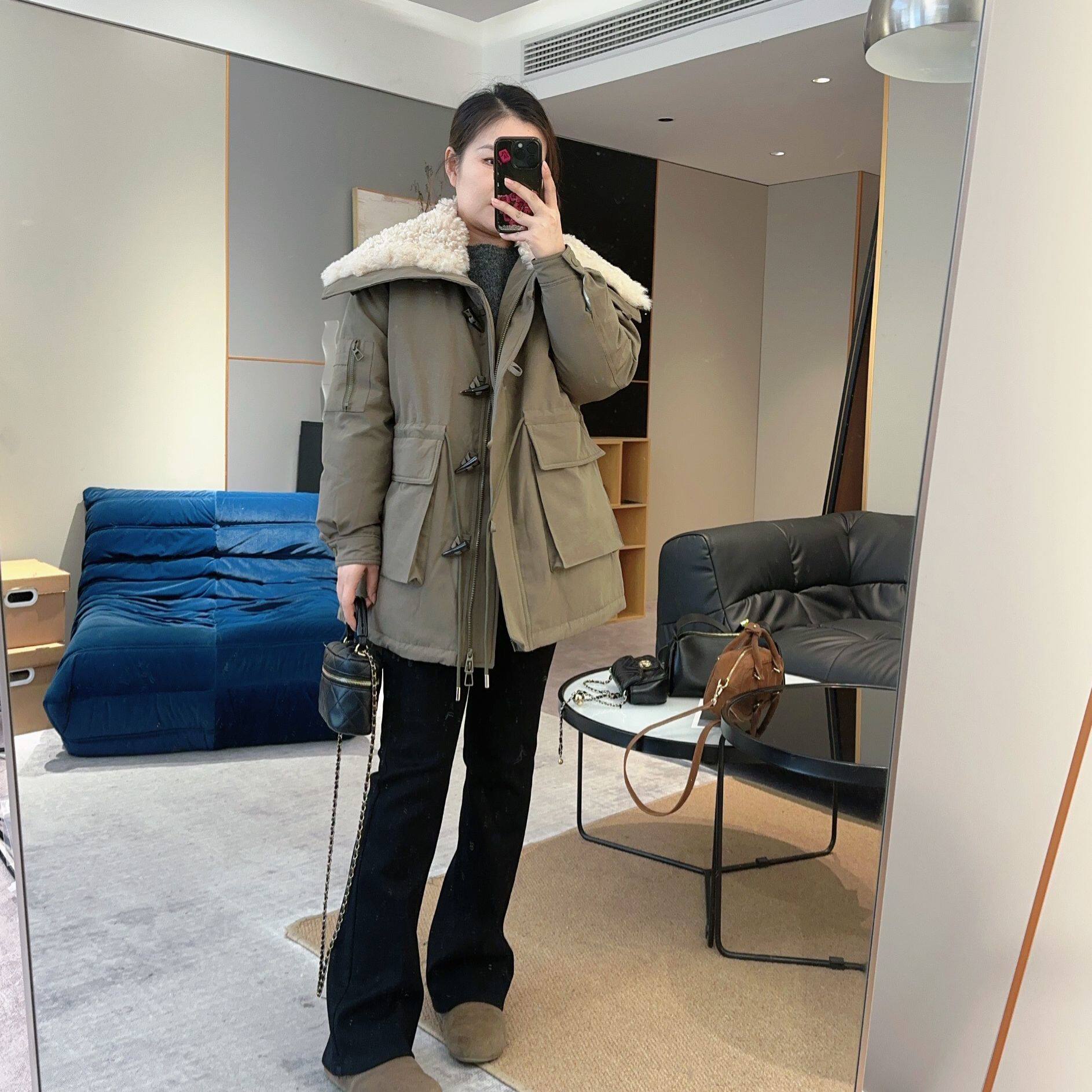 【天使之翼】2024冬季韩系毛领时尚保暖收腰派克羽绒服 A24122311