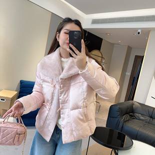 【欧加粒粒】冬轻国风提花毛毛翻领白鸭绒外套显瘦好看 M25122604