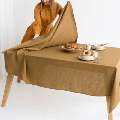 100%亚麻布艺简约风纯色餐桌布长方形茶几台布办公室桌布素色定制