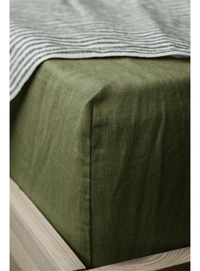 轻奢风天然亚麻床笠罩纯色床罩单件2024新款床垫保护套全包防尘罩