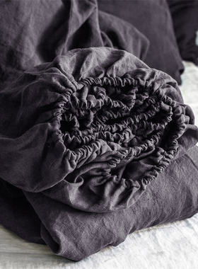 高级感纯色亚麻床笠单件家用亲肤床罩三件套床垫防尘保护罩可定制