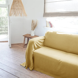 100%亚麻布艺沙发盖毯防尘布拍照背景布纯色可定制沙发巾四季可用