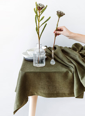 亚麻桌布布艺纯色棉麻ins长方形书桌餐桌台布ins风简约桌垫野餐布