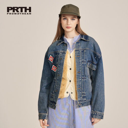 PRTH街头长袖牛仔刺绣印花外套