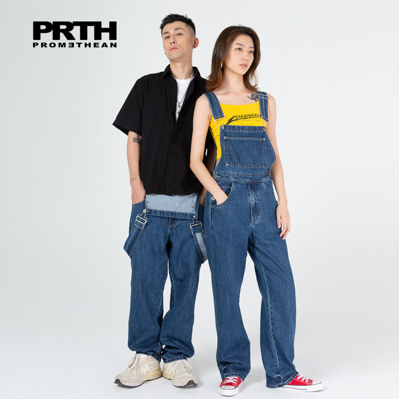 官方正品复古牛仔背带裤男女同款