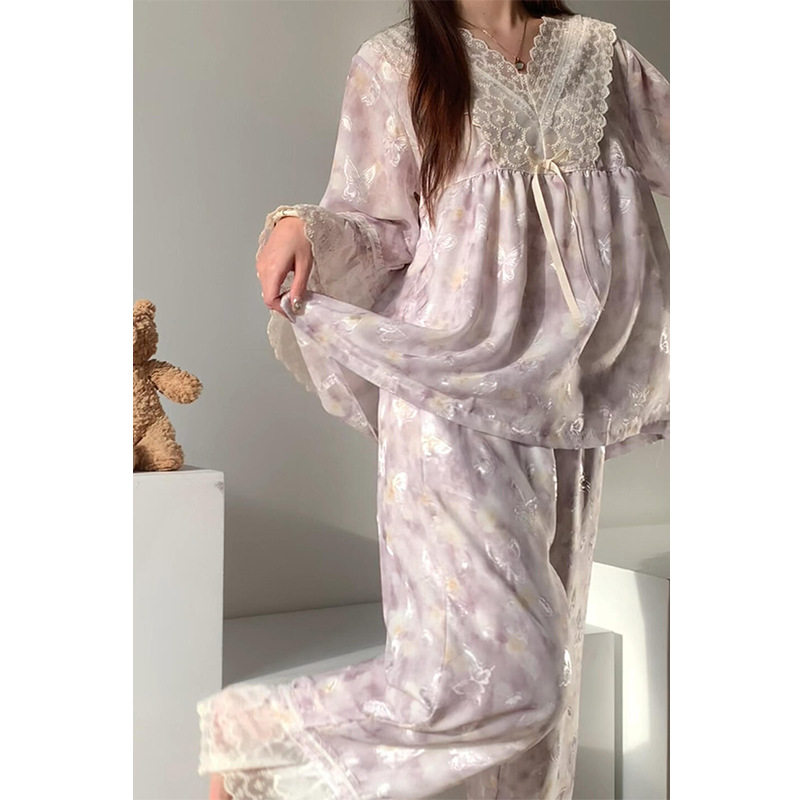 公主风温柔蕾丝边睡衣女款春夏款睡袍/浴袍