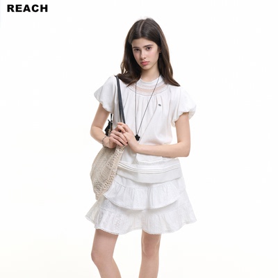 REACH设计感蕾丝镂空花边泡泡袖衬衫女夏季新款宽松显瘦百搭短袖
