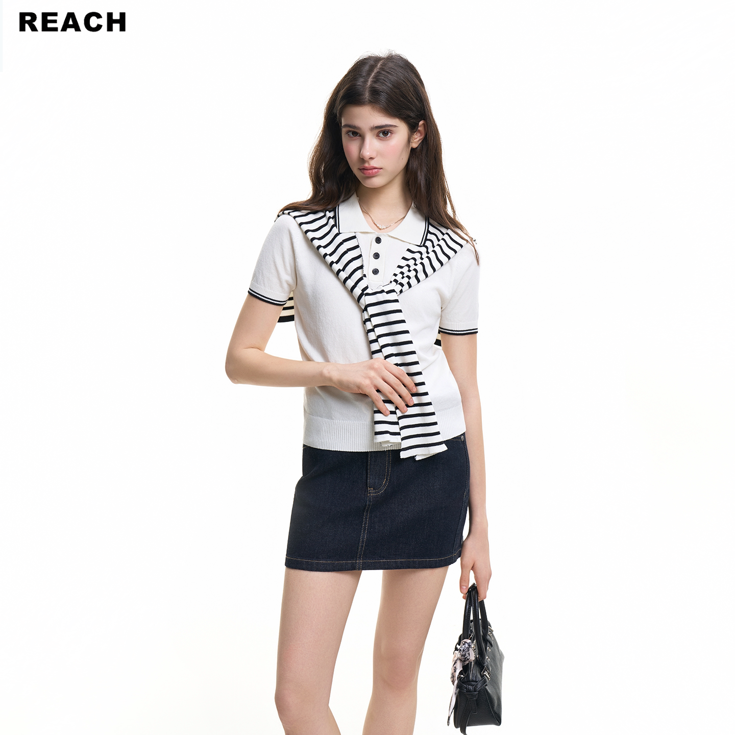 REACH设计感polo领针织衫女2026夏季新款显瘦百搭短袖薄款T恤上衣图片