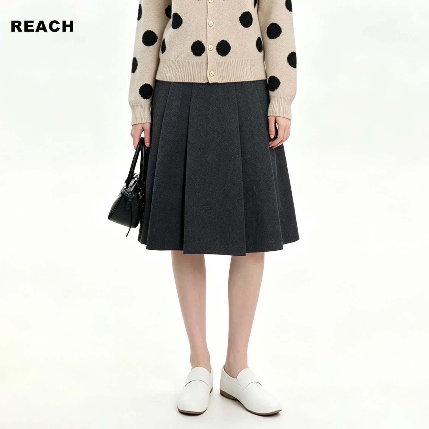 REACH高级感a字百褶半身裙女秋冬新款高腰遮肉显瘦简约百搭短裙子