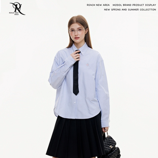 REACH原创刺绣条纹衬衫女长袖春夏新款复古宽松休闲百搭防晒外套