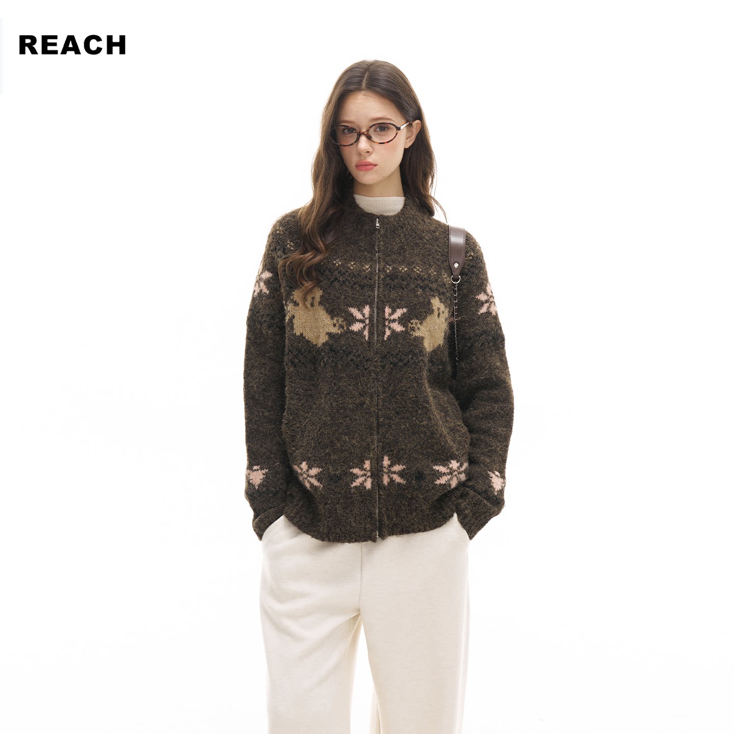 REACH高级感费尔岛针织开衫女秋冬新款宽松显瘦休闲百搭毛衣外套