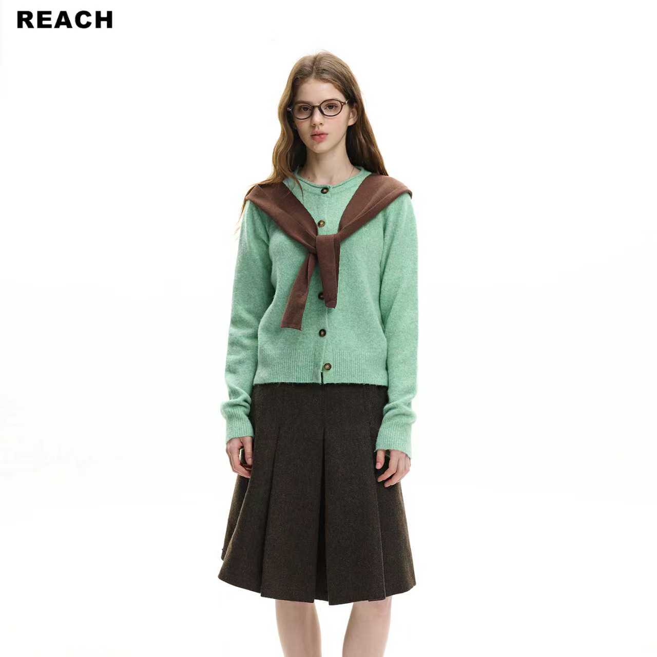 REACH简约高级感薄荷绿针织开衫女春秋新款宽松百搭显瘦外套上衣图片