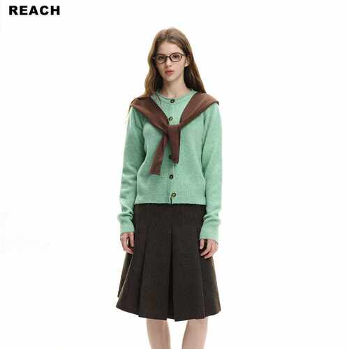 REACH简约高级感薄荷绿针织开衫女春秋新款宽松百搭显瘦外套上衣
