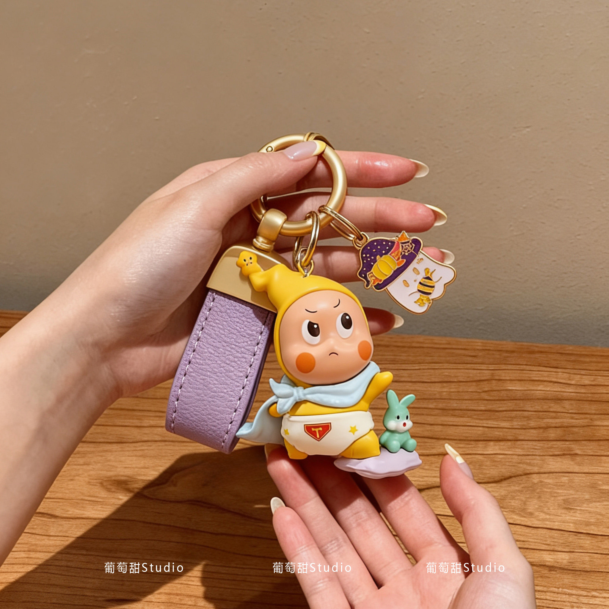 葡萄甜正品DIY手作星星人可爱真皮精致车钥匙扣萌粒包挂件多巴胺