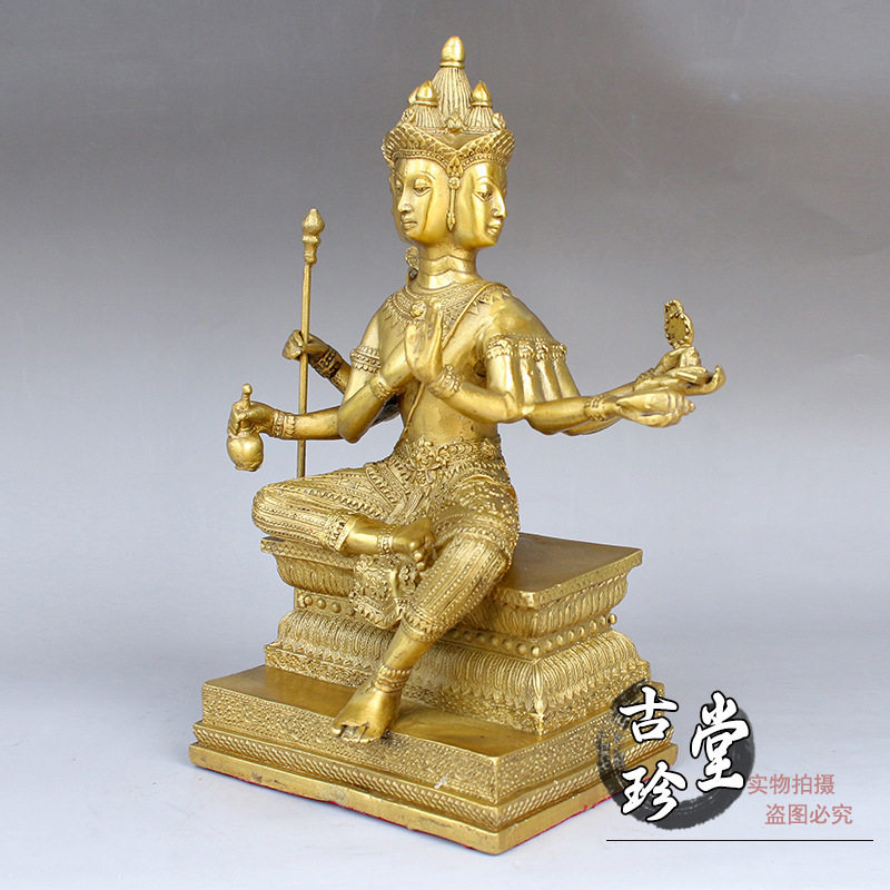 纯铜泰国四面佛摆件 大小号大梵天王铜像 家居玄关工艺品摆饰